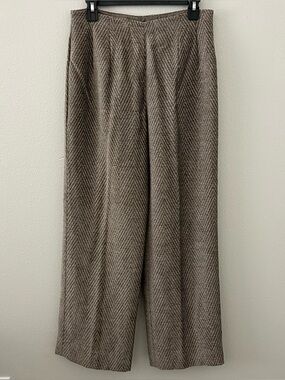 Vintage Carlisle Chenille Jacquard Chevron Wide Leg Trousers Size 6 Pants Taupe
